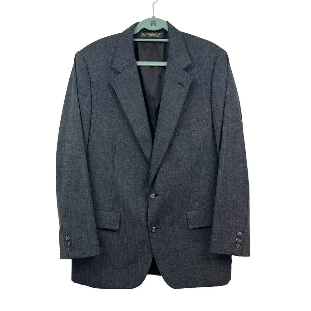 Brooks Brothers Wool Suit Blazer Sport Coat Men Lined Single Vent Gray Size 46L*